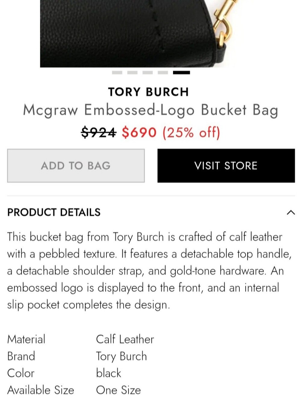 Tory Burch McGraw Black Pebbled Leather Bucket Crossbody/Shoulder Bag - Picture 15 of 16
